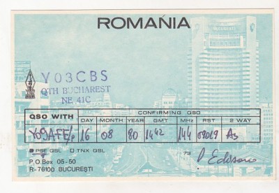 bnk cp Romania CP QSL 1980 - Hotel Intercontinental foto