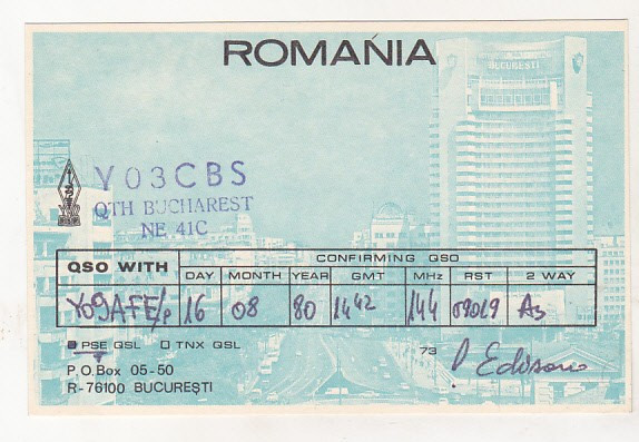 bnk cp Romania CP QSL 1980 - Hotel Intercontinental