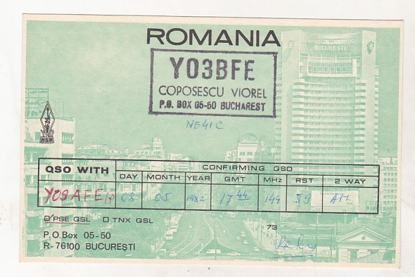 bnk cp Romania CP QSL 1982 - Hotel Intercontinental