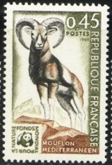 Franta 1969 - ANIMALE SALBATICE - MOUFLON, timbru nestampilat AA13 foto