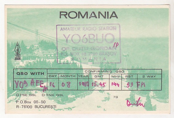 bnk cp Romania CP QSL 1980