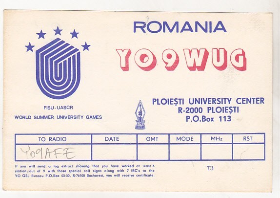 bnk cp Romania CP QSL 1981 - Universiada
