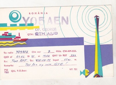 bnk cp Romania CP QSL 1971 QTH Aiud foto