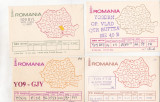 Bnk cp Romania lot 7 CP QSL circulate - harta Romaniei - variante culori, Circulata, Printata