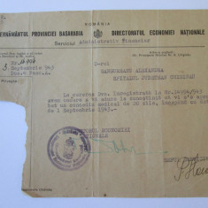 DOCUMENT CU ANTET SI STAMPILA GUVERNAMANTUL PROVINCIEI BASARABIA 1943