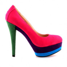 Pantofi roz fuchsia cu platforma si toc stiletto foto