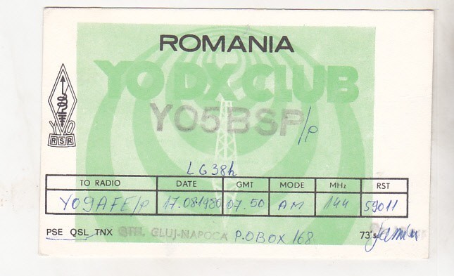 bnk cp Romania CP QSL 1980 YO DX Club award