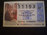 BILET LOTERIE - LOTERIA NACIONAL - SPANIA - 22. 12. 1998 - FOLOSIT .