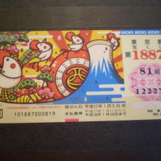 BILET LOTO - JAPONIA - 200 YENI - 1887 - NEFOLOSIT .