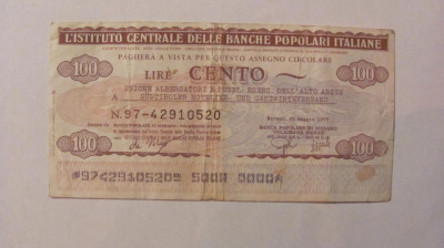 CY - 100 lire 1977 Italia Banca di Merano foto