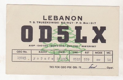 bnk cp Liban CP QSL 1965 foto