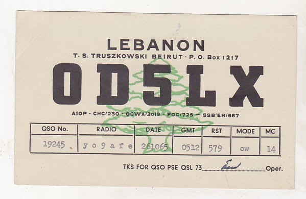 bnk cp Liban CP QSL 1965