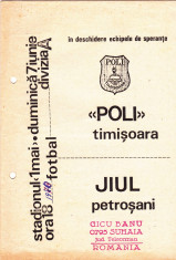Program meci fotbal POLITEHNICA TIMISOARA - JIUL PETROSANI 07.06.1980 foto