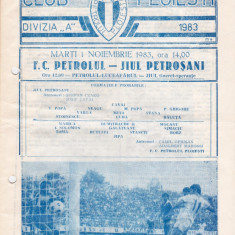 Program meci fotbal PETROLUL PLOIESTI - JIUL PETROSANI 01.11.1983