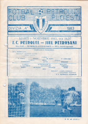 Program meci fotbal PETROLUL PLOIESTI - JIUL PETROSANI 01.11.1983 foto