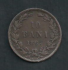 ROMANIA 10 BANI 1867 HEATON [3] VF + foto