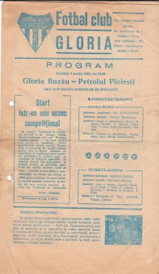 Program meci fotbal GLORIA BUZAU - PETROLUL PLOIESTI 08.03.1986 foto