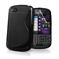 Husa BlackBerry Q10 Silicon Gel Tpu S-Line Neagra + Folie Ecran Inclusa foto
