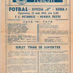 Program meci fotbal PETROLUL PLOIESTI - GLORIA BUZAU 21.05.1989