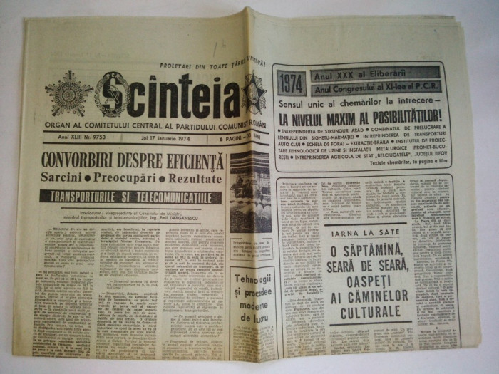 Ziar SCANTEIA - joi, 17 ianuarie 1974 Nr. 9753