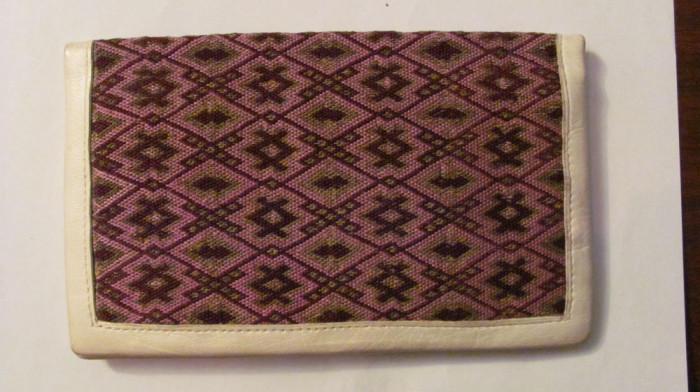 GE - Portofel portmoneu / interbelic &amp; nefolosit / piele alba &amp; material textil