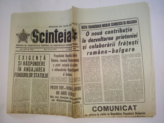 Ziar SCANTEIA - marti 14 mai 1974 Nr. 9867