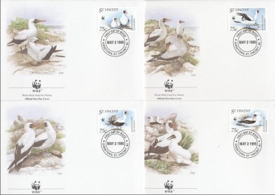 ST. VINCENT 1995 WWF PASARI PROTEJATE - SET 4 FDC-URI foto