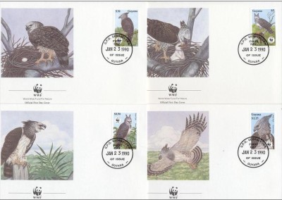 GUYANA 1990 WWF PASARI DE PRADA - SET 4 FDC-URI foto