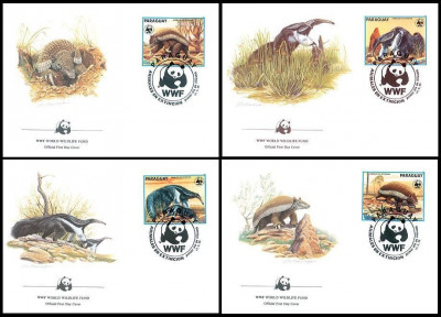 PARAGUAY 1985 WWF FURNICAR - SET 4 FDC-URI foto