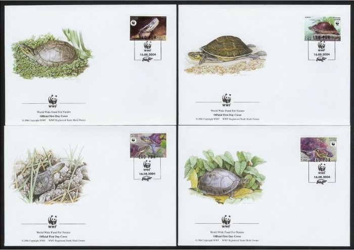 LAOS 2004 WWF BROASTE TESTOASE - SET 4 FDC-URI