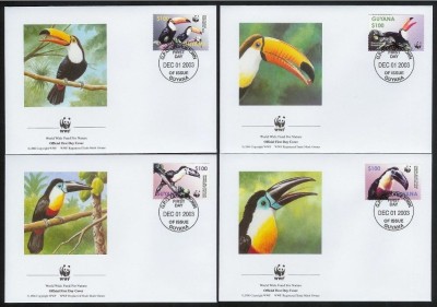 GUYANA 2003 WWF PASARI TOUCANI - SET 4 FDC-URI foto