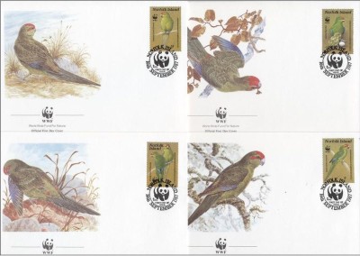NORFOLK ISLANDS 1987 WWF PAPAGALI - SET 4 FDC-URI foto
