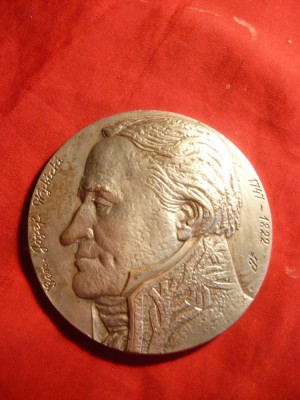 Placheta Polonia -Gen.J.Wybicki -om politic , bronz argintat ,d=7 cm ,marcaje foto