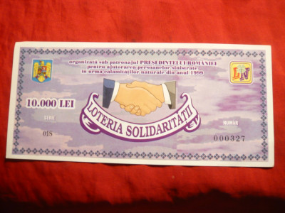 Bilet Loterie - Loteria Solidaritatii - 10 000 lei - 1999 , cal.NC foto