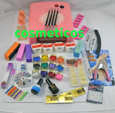 Kit set unghii false - lampa UV,pile,tipsuri - KIT 4 gel ccn + 12 gel color foto