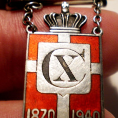 I.679 INSIGNA DANEMARCA WWII ANIVERSARE CHRISTIAN X 925 ARGINT 4,1g GEORG JENSEN