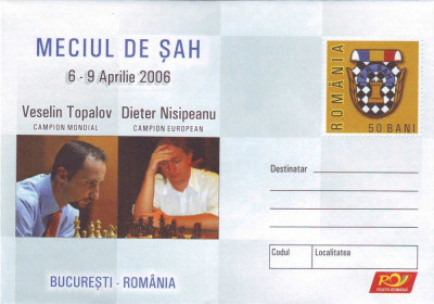 Sport, Sah, Meciul de sah Topalov - Nisipeanu, intreg postal necirculat, 2006 foto