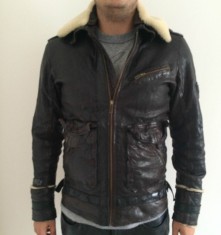 Geaca Diesel Jacheta Piele Groasa Premium Autentica Aviator Bomber Guler Blana foto