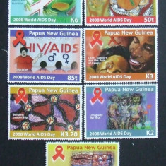 PAPUA NOUA GUINEE 2008 - ANTI SIDA 7 VALORI, NEOBLITERATE - PNG 112