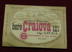 Eticheta de bere / Bere Craiova / tip Azuga - perioada comunista ! foto