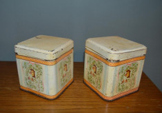 Lot 2 cutii de tabla vechi romanesti, perioada comunista, cu pasari, 10x10x10cm foto