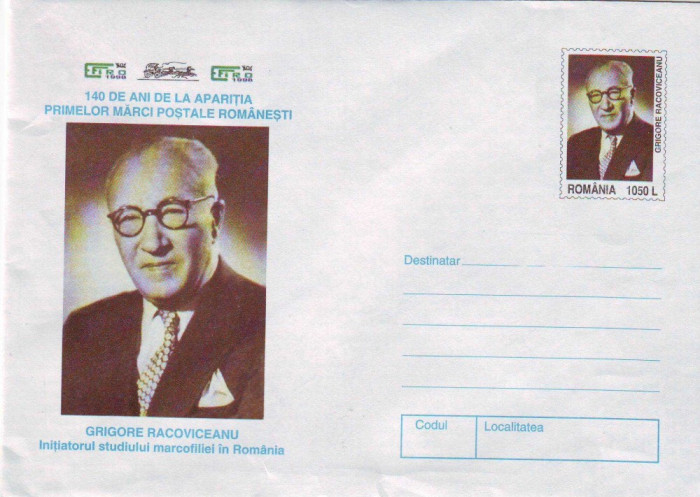 Aniversari, EFIRO 1998, Grigore Racoviceanu, intreg postal necirculat, 1998