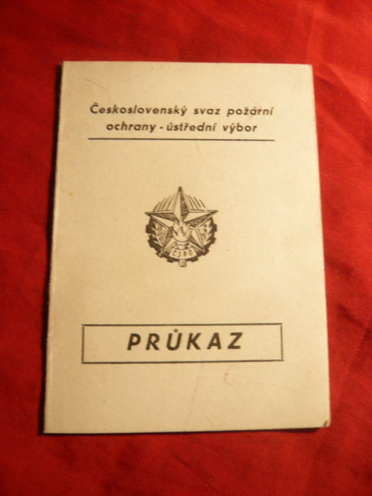 Pompieri - Brevet pt. Insigna de Onoare pt. Merit Cehoslovacia -CC Paza Incendi