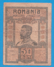 (1) BANCNOTA ROMANIA - 50 BANI 1917, FERDINAND foto