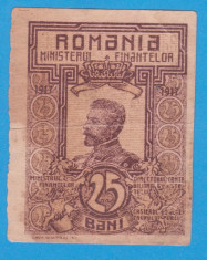 (1) BANCNOTA ROMANIA - 25 BANI 1917, FERDINAND foto