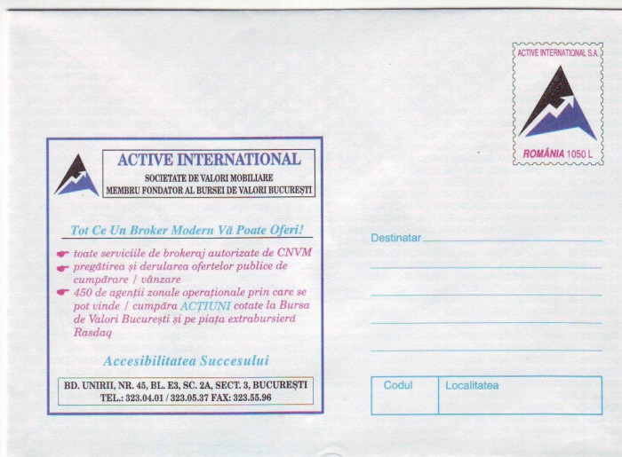 Reclama - Active International, intreg postal necirculat, 1998