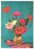 % carte postala (cod 0195|79)-VAS CU GERBERA, Necirculata, Printata