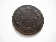 Moneda Italia-Vittorio Emanuele-5centesimi 1861-bronz. foto