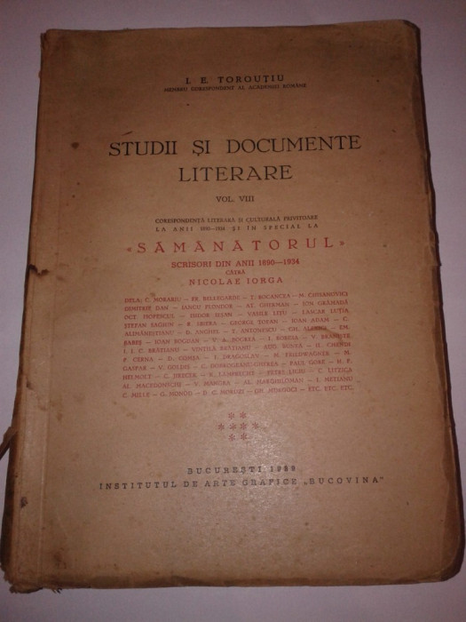 I.E.TOROUTIU - STUDII SI DOCUMENTE LITERARE Vol.VIII. Ed.1939