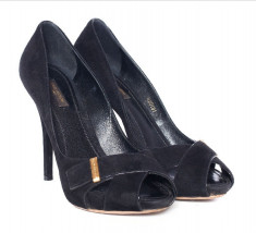 Pantofi dama Louis Vuitton negri, piele intoarsa 39 Vintage, ORIGINALI foto